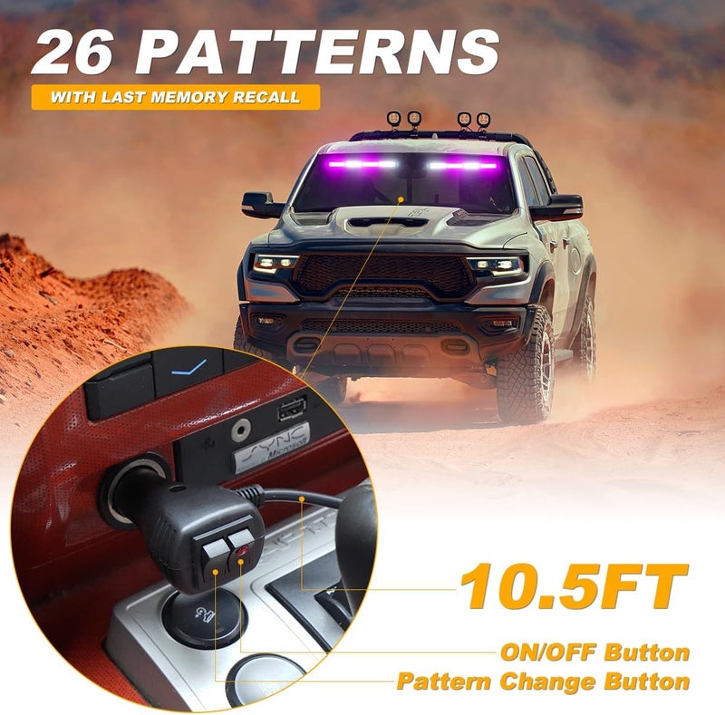 LRTER Emergency Lights Interior Windshield Strobe Volunteer Firefighter Lights Warning Hazard Safety 2x17.7 Front/Rear Windshield Light Bar for Vehicles Trucks, Purple/White - Image 5